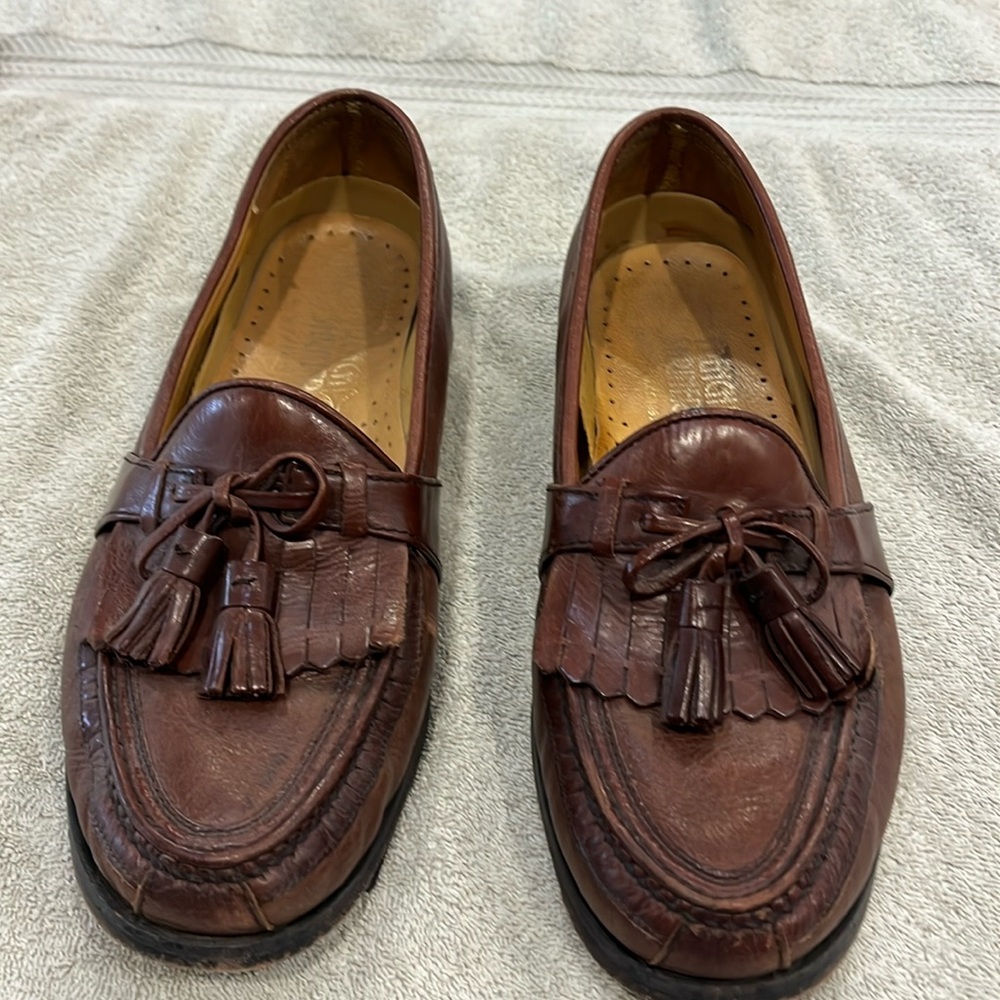 French Shriner Men Dress Shoes Loafers Genuine Leather 9.5 Brown Tassel